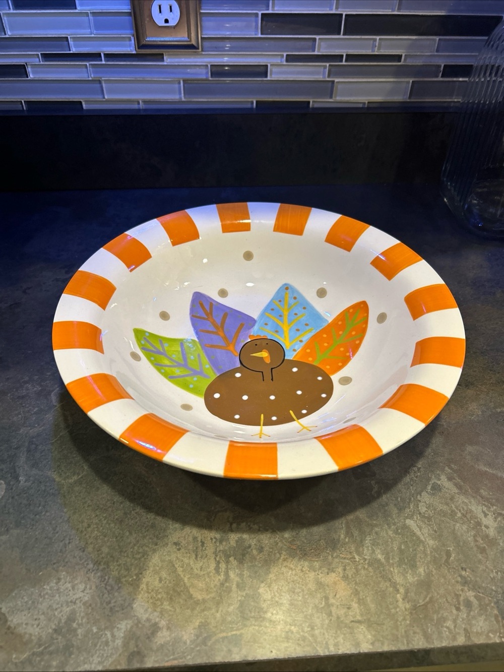 Coton Colors Orange Stripe Turkey Serving Bowl